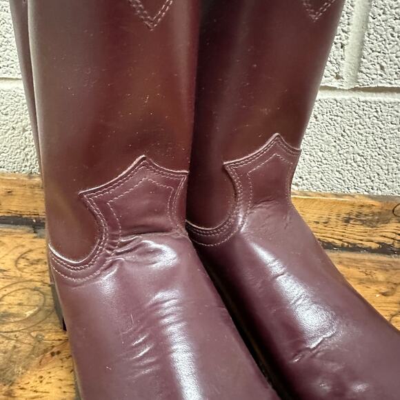 New Diamond J Deadstock Western‎ Riding Boots Men\'s Size 6 Red Maroon Leather main image 6